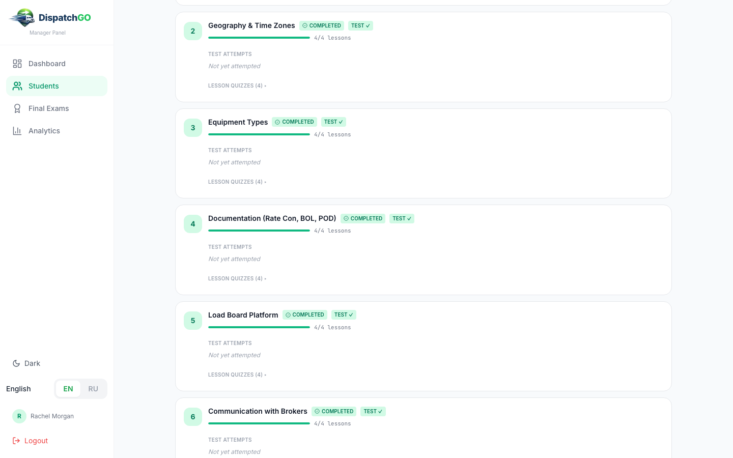 Chapters on the student page